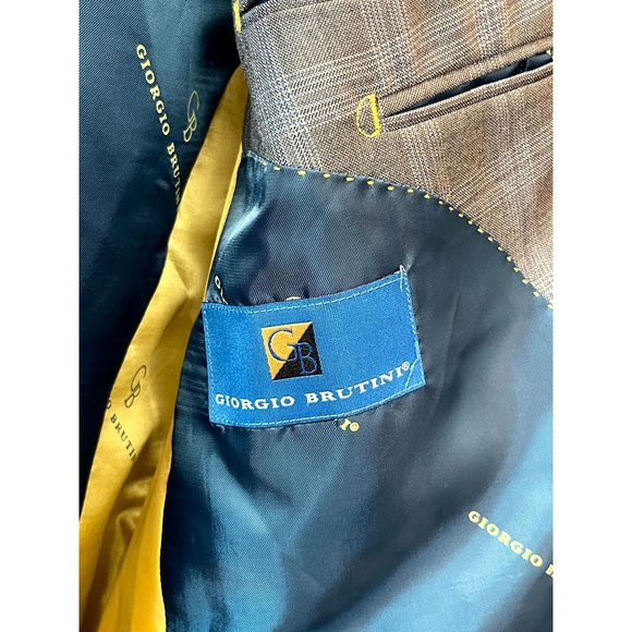 Giorgio Brutini Men Plaid Blazer Coat Single Breasted Long Sleeve Blue Size 42R - Picture 4 of 6